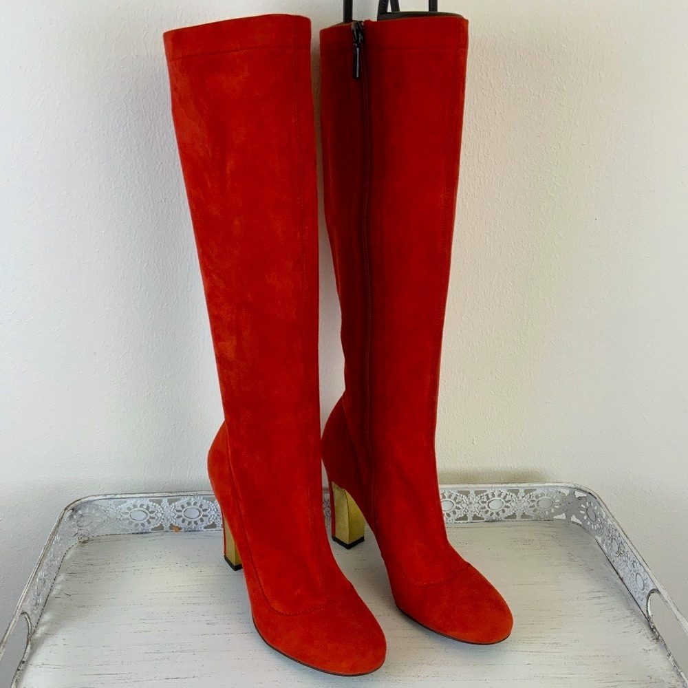 Fashionable Red Faux Suede knee-high boots